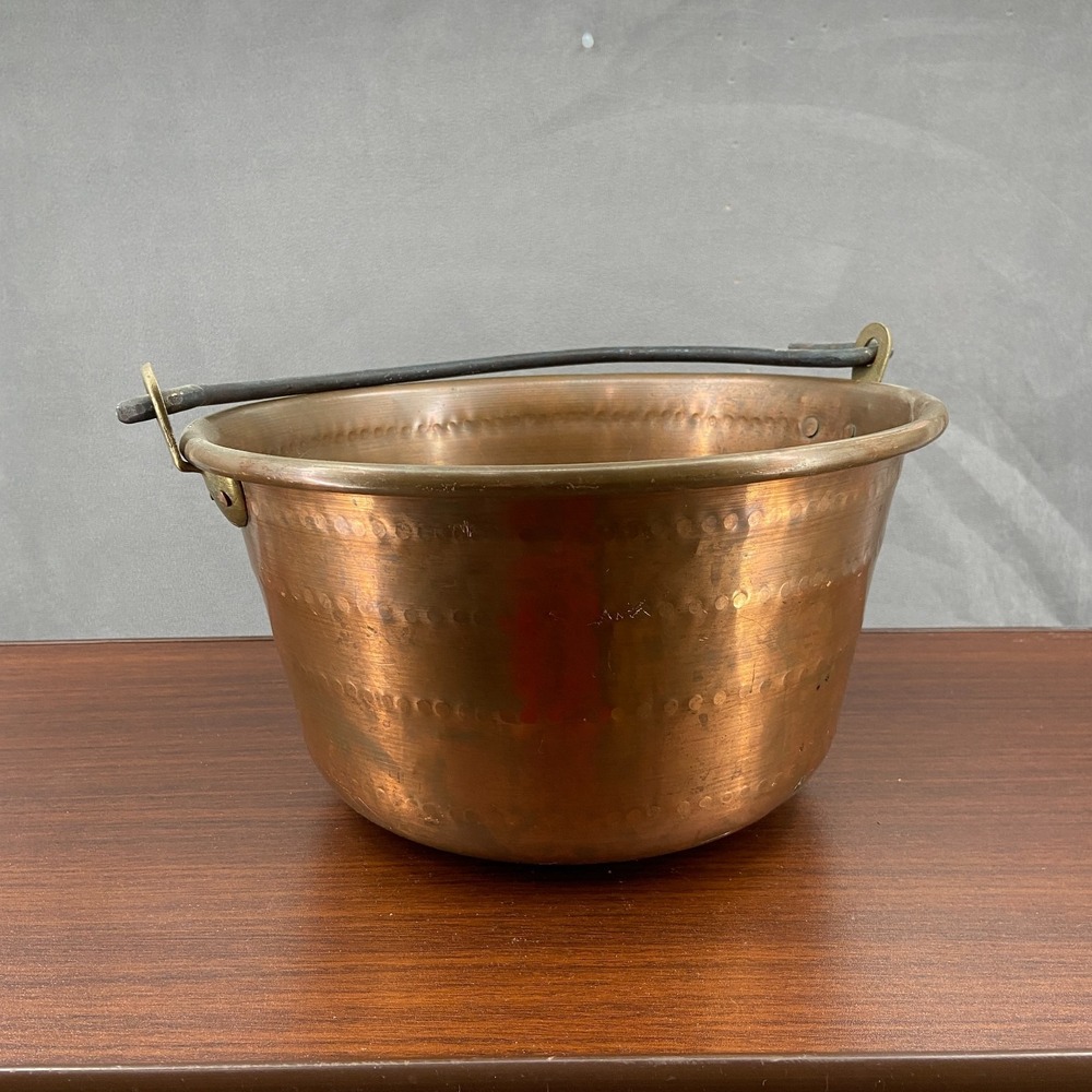 Vintage Hammered Copper Bucket Pail Planter Pot Swing Handle Rustic Decor